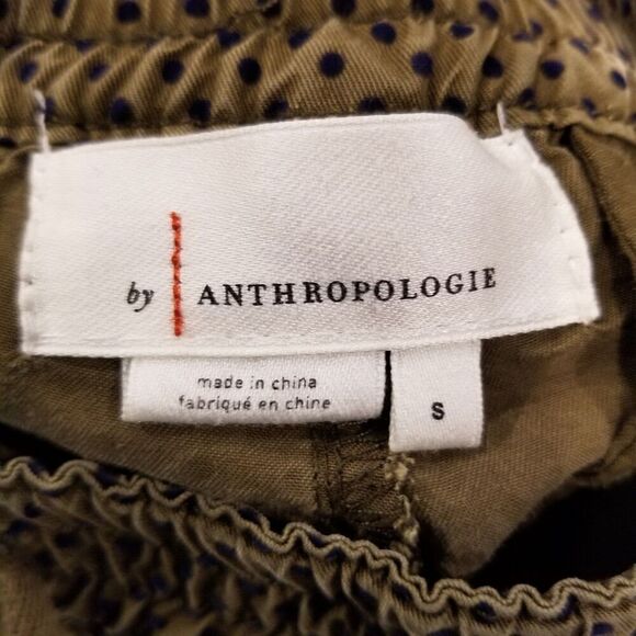 Anthropologie Women's Olive Green Polka Dot Joggers Sz S Pants Drawstring Waist - Picture 5 of 6
